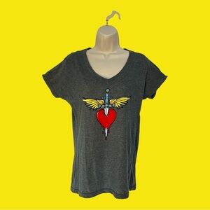 Bon Jovi 2019 NCL Cruise Concert V Neck Charcoal Gray T Shirt Size L